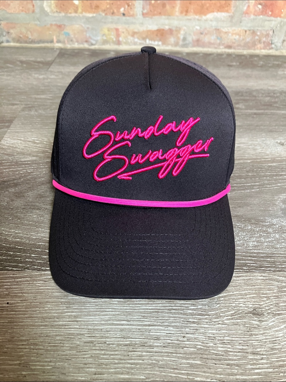 Sunday Swagger Black & Hot Pink Embroidered Trucker Hat